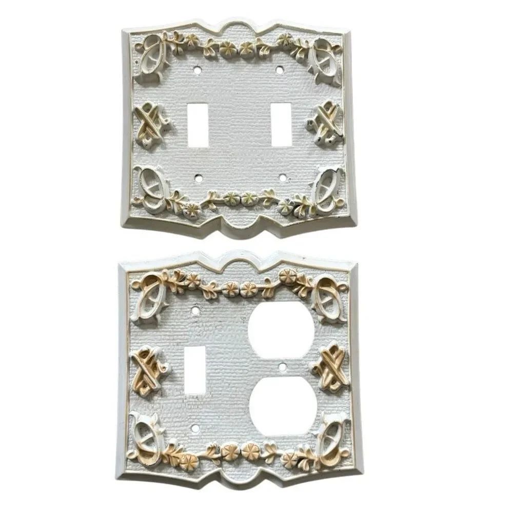 Sears Vintage White & Gold Metal Outlet & Switch Plates